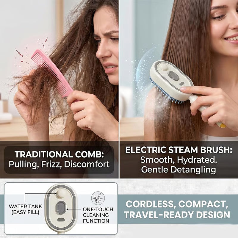 Rechargeable Steam Hair Brush with Oil for Frizz-Free Hair
